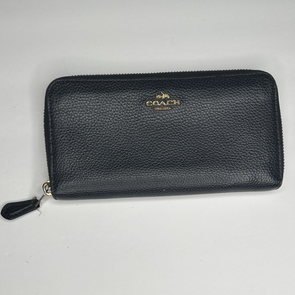 Coach Black Pebbled Leather Zip Wallet